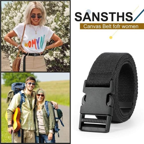 SANSTHS Canvas Long Belt Hip Hop Streetwear Style Black Buckle Cargo Belt main image 7